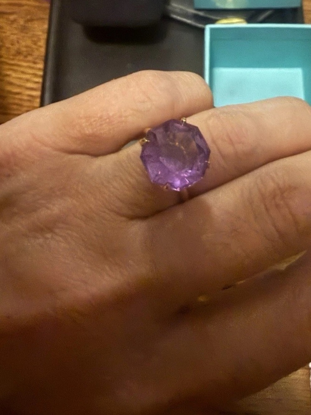 Tiffany & Co. Gold Ring with Purple Faceted Stone